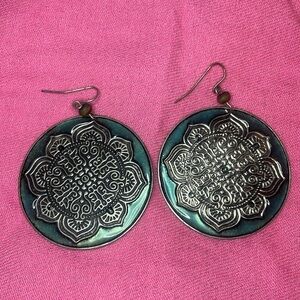 Teal & Silver Plate Earrings